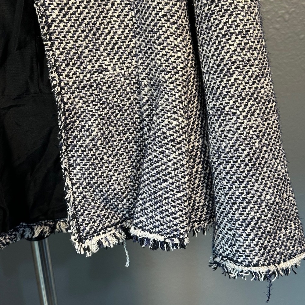 Rebecca Taylor Lurex Tweed Peplum Jacket Small Black White Fringe - Picture 6 of 8